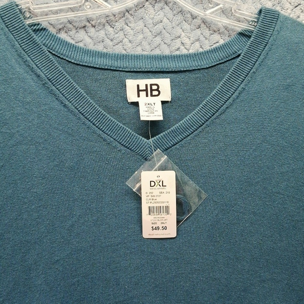 Harbor Bay DXL Mens 2XLT Blue V-Neck Cotton Sweater SW-3727 NWT